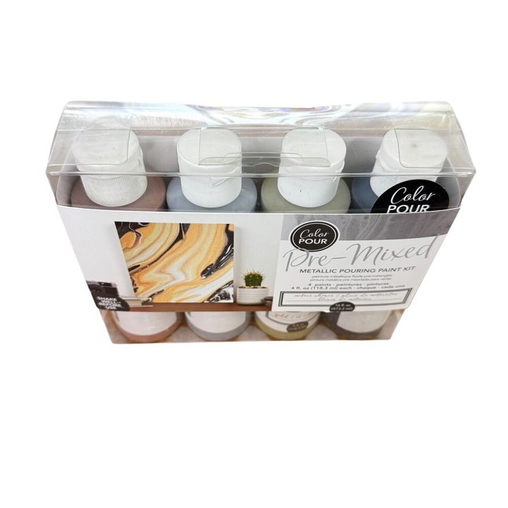 American Crafts Color Pour Pre Mixed Metallic Pouring Paint Kit 4 x 4 oz Bottle - Picture 9 of 9